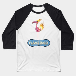 A Cool Flaming Flamingo (flamengo) Standing in a Pool (Text Variant) Baseball T-Shirt